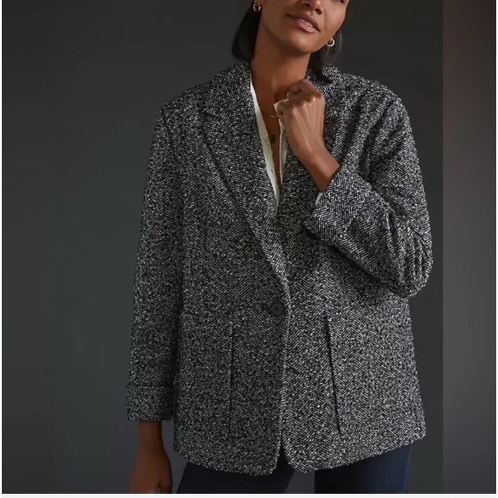 Anthropologie X Avec Les Filles Relaxed Patch-Pocket Tweed Blazer Coat